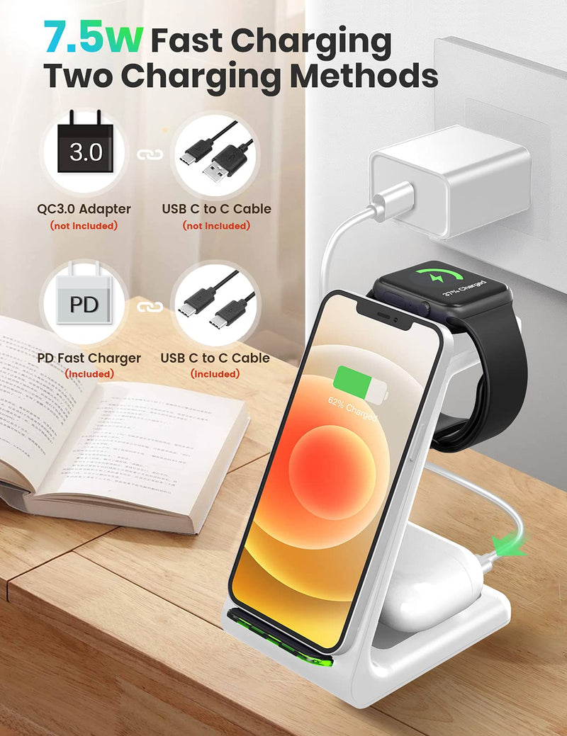 [Australia - AusPower] - 3 in 1 Charging Station for Apple, Wireless Charging Stand for iPhone 13/13Pro/12/12Pro/11/11Pro/XS, iWatch7/6/SE/5/4/3/2 and AirPods Pro/2/3 