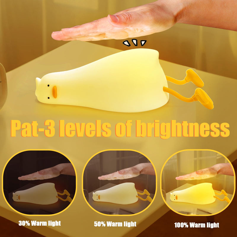[Australia - AusPower] - Hbaushun Lying Flat Duck Night Light,Dimmable Nursery Squishy Nightlight,Cute LED Silicone Duck Lamp,Rechargeable Bedside Touch Lamp for Breastfeeding Toddler Baby Kids Decor,Birthday Christmas Gifts 