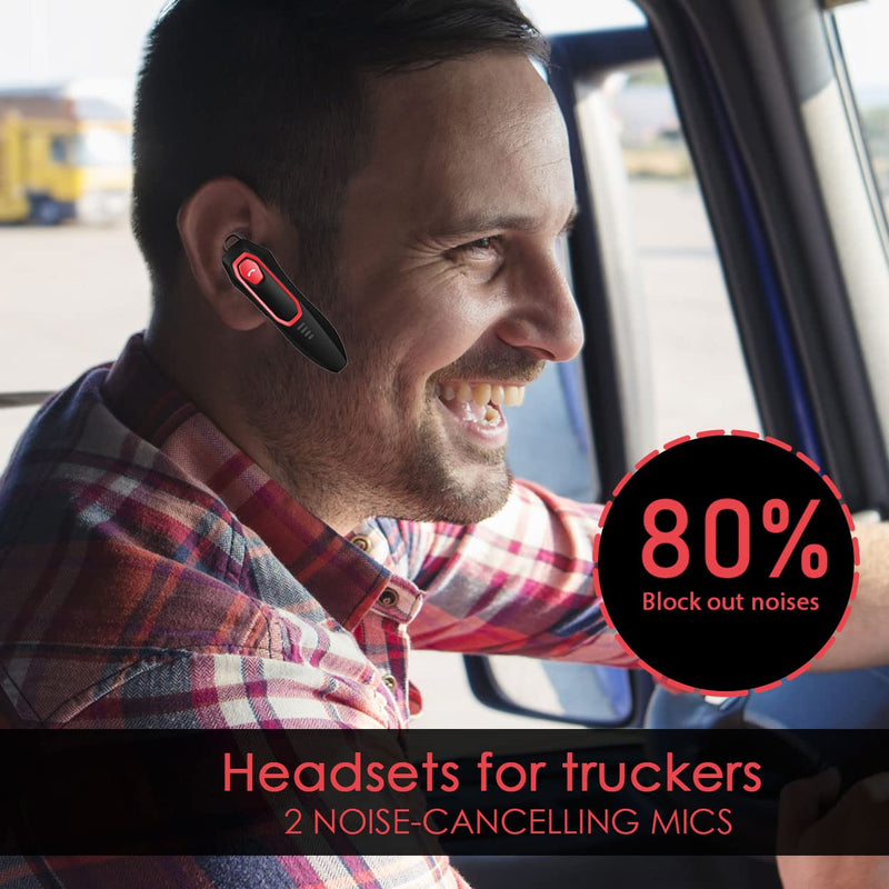 [Australia - AusPower] - Trucker Bluetooth Headset, Noise Cancelling, 30H Talking Time, Speak Callers Name, Hands Free Bluetooth Earpiece for Cell Phone Red[Upgraded version] 