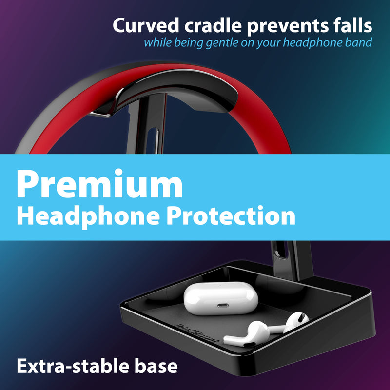 [Australia - AusPower] - TotalMount Headphone Stand  Includes a Tray for AirPods (Premium Black Gaming Headset Stand) Premium Black Gaming Headset Hanger 