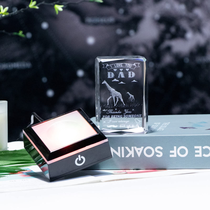 [Australia - AusPower] - Father Day Gifts for Dad from Daughter Son, 3D Crystal Laser Engraved Giraffe Statue Birthday Gifts for Dad Who Wants Nothing, Personalized Best Dad Ever Gifts Funny New Bonus Dad Gifts DAD GIFTS Giraffe with LED Base 
