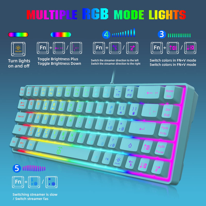 [Australia - AusPower] - Snpurdiri 60% Membrane Gaming Keyboard,RGB Compact Wired Small Keyboard, Strong Mechanical Feel for PC/Mac Gamer, Typist, Travel, Easy to Carry on Business Trip(68 Keys,Blue) Blue 