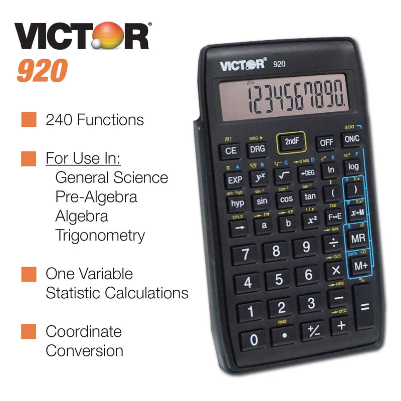 [Australia - AusPower] - Victor 10-Digit Compact Scientific Calculator, Black, 4.5"" x 2.6"" x 0.5""" 