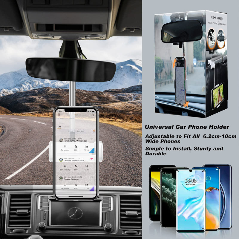 [Australia - AusPower] - Rear View Mirror Phone Mount, 360° Rotating Universal Rearview Mirror Phone Holder for Car, Adjustable for 70mm-100mm Width Phones Universal 4.0"- 6.1" Phone Holder Stand Car Headrest Mount - Green 