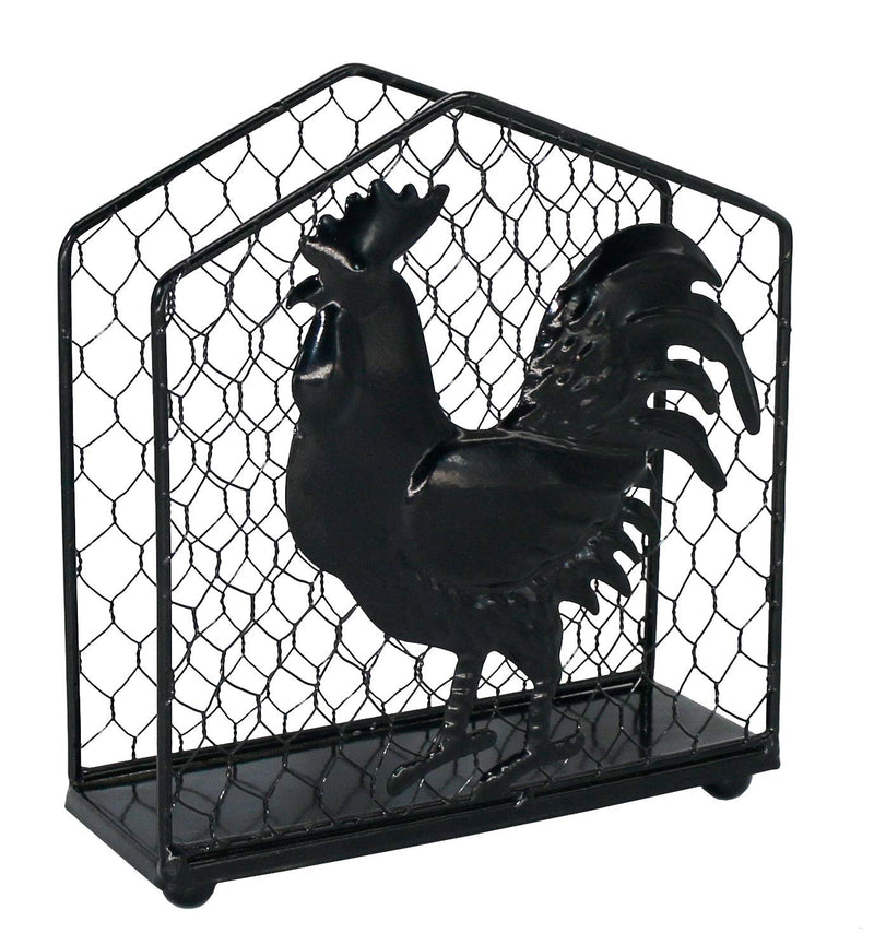 [Australia - AusPower] - Metal Rooster Design Tabletop Napkin Holder/Freestanding Tissue Dispenser,Black Black One Size 