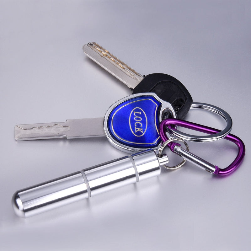 [Australia - AusPower] - Hotop Portable Toothpick Holder Pocket Waterproof Aluminium Alloy Toothpick Box Metal Pill Case with Key Ring, 2.8 x 0.6 Inch 