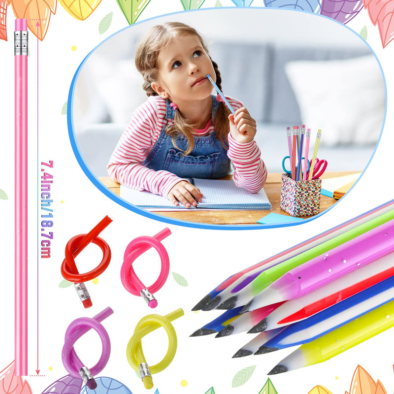 [Australia - AusPower] - 48 Pcs Flexible Bendy Pencil Colorful Stripe Soft Pencil Cool Twisty Pencils 7 Inch Long Bendable Pencils with Eraser for Kids Students Prizes Presents Classroom School Supplies 