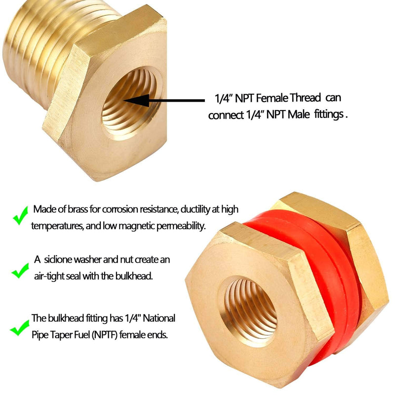 [Australia - AusPower] - Litorange 2 PCS Lead-Free Brass Bulkhead Fitting 1/4" NPT Female to 1/2" GHT Male Brass Bulk Head Pipe Fitting Bulkhead Tank Fitting Coupler Coupling,15/16" Length (Pack of 2) 