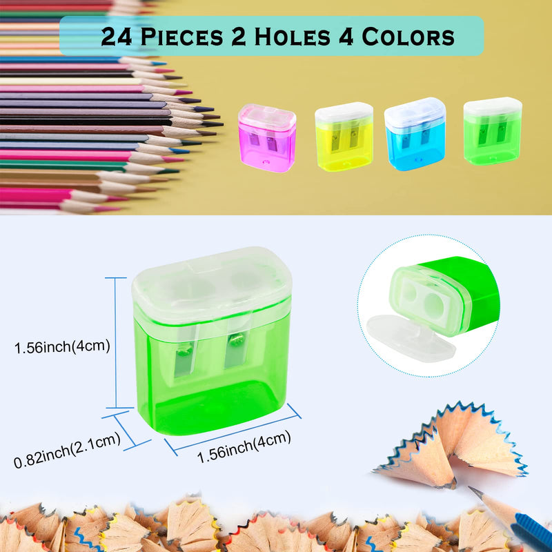 [Australia - AusPower] - Dual Hole Pencil Sharpener - 24 Pieces Pencil Sharpeners Manual with Lid for School Home Office,Angel Tree Compact Handheld Pencil Sharpener Assortment in Bulk 
