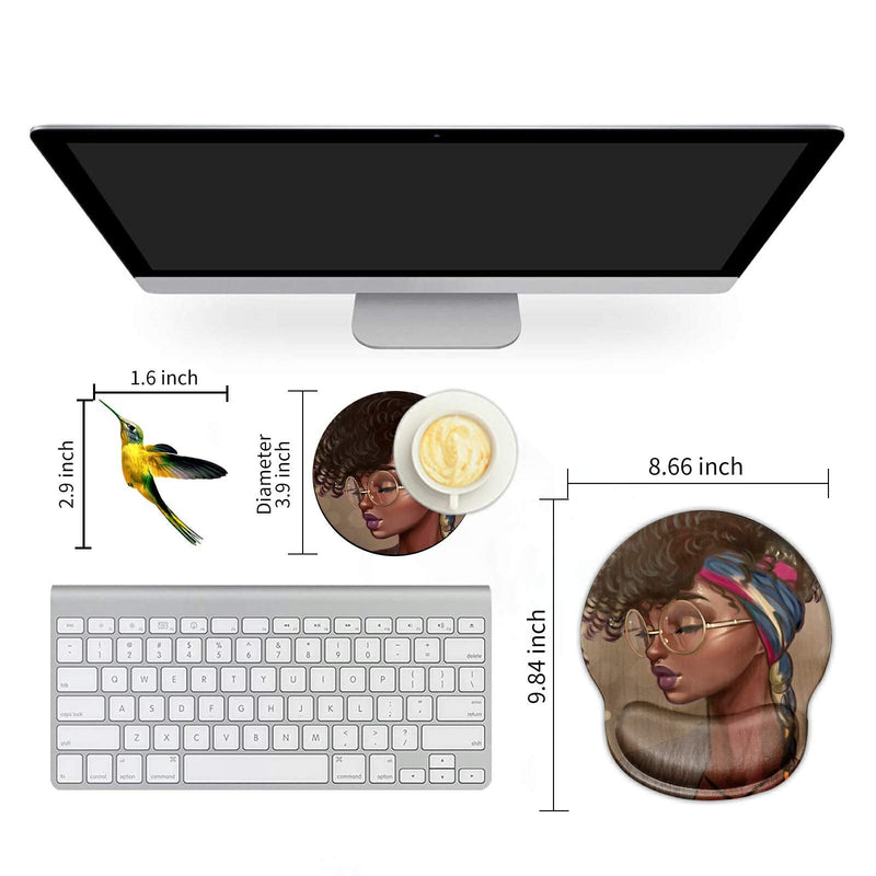 [Australia - AusPower] - Mouse Pad with Wrist Support Rest,Rossy Afro Girls Design Ergonomic Gaming Mousepad Non-Slip Rubber Base Wrist Cushion for Office Computer Laptop + Coasters and Cute Stickers 