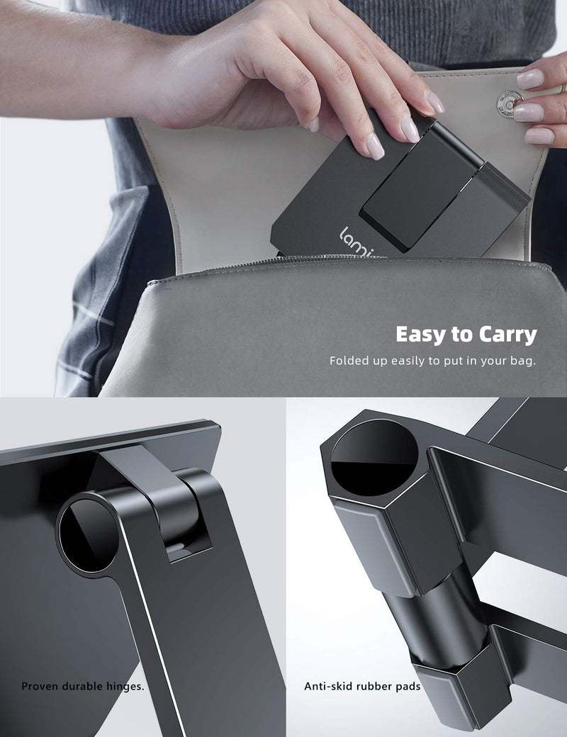 [Australia - AusPower] - Lamicall Adjustable Cell Phone Stand for Desk - Foldable Aluminum Desktop Phone Holder Cradle Dock, Compatible with Phone 13 12 Mini 11 Pro Xs Xs Max Xr X 8 7 6 6s Plus Smartphones, Tablets (4-11'') Black 