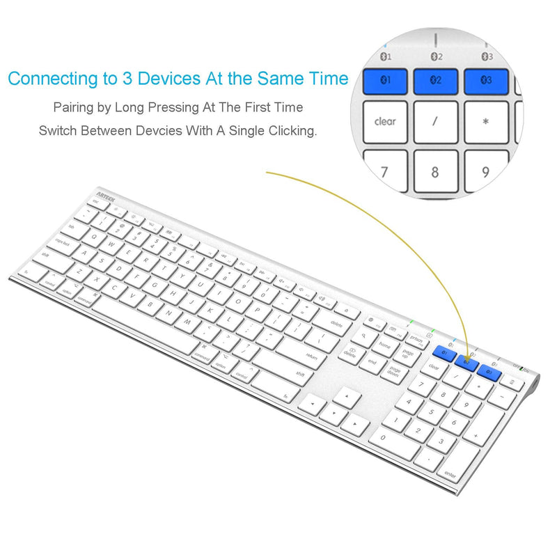 [Australia - AusPower] - Arteck Bluetooth Keyboard for Mac iPad Multi-Device Stainless Steel Full Size Wireless Keyboard Compatible with iPad, iMac, Mac Mini, MacBook, iPhone, Mac OS, iOS, Built-in Rechargeable Battery 