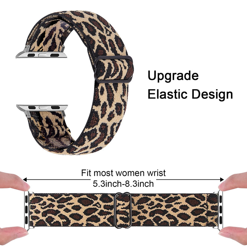 [Australia - AusPower] - VeekyVicky Compatible with Apple Watch Bands Women Leopard Pattern Elastics Nylon Replacement Wristband for iWatch Series SE/6/5/4/3/2/1 42mm 44mm 