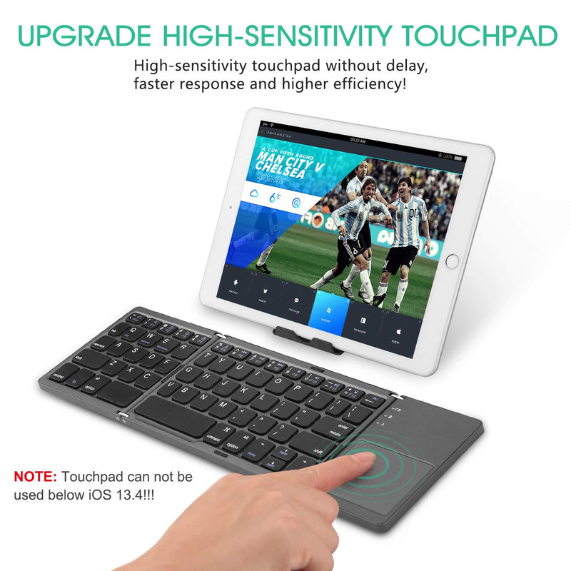 [Australia - AusPower] - Foldable Bluetooth Keyboard with Touchpad - Samsers Portable Wireless Keyboard with Stand Holder, Rechargeable Full Size Ultra Slim Pocket Folding Keyboard for Android Windows IOS Tablet & Laptop-Gray Grey (BTx1) 