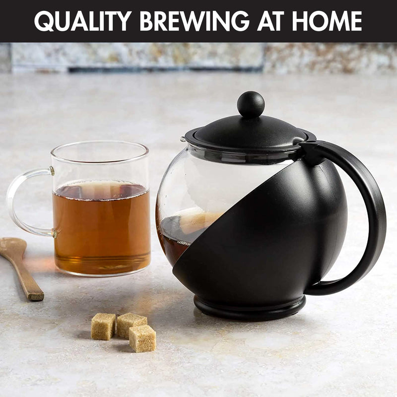 [Australia - AusPower] - Primula Half Moon Teapot with Removable Infuser, Glass Tea Maker, Stainless Steel Filter, Dishwasher Safe, 40-Ounce, Black 