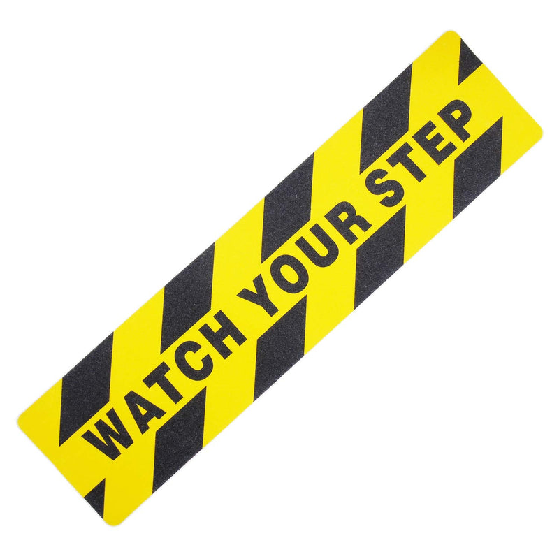 [Australia - AusPower] - 5 Pieces Watch Your Step Warning Sticker Adhesive Tape Anti Slip Abrasive Tape for Workplace Safety Wet Floor Caution, 6 by 24 Inches 