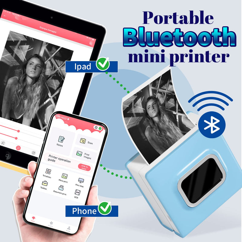 [Australia - AusPower] - PokeLabel Portable Mini Sticker Printer, M02D Portable Wireless Printer with 1 Roll Paper, Compatible with iOS Android, Pocket Printer for Small Business, Bullet Journal, Work Plans, Memos 