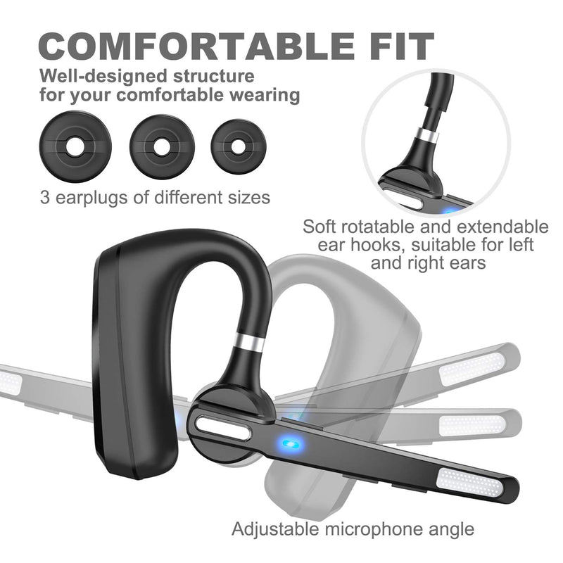 [Australia - AusPower] - Bluetooth Headset V5.0, Wireless Bluetooth Earpiece 24Hrs HD Calling,CVC8.0 Dual Mic Noise Cancelling, Hands-Free Bluetooth Earphone for Driving/Business/Office Black 