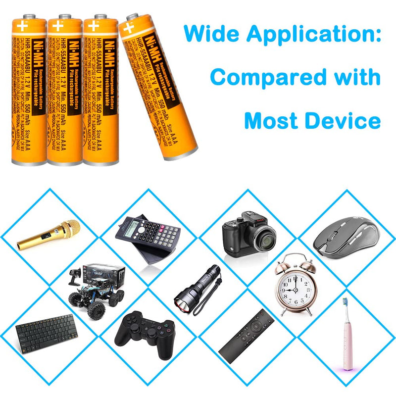 [Australia - AusPower] - 4 Pack HHR-55AAABU NI-MH Rechargeable Battery for Panasonic 1.2V 550mAh AAA Battery for Cordless Phones 550-4pcs 
