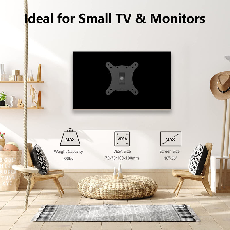 [Australia - AusPower] - Nuyoah Monitor Wall Mount Tilt Swivel Full Motion for 10”-26” TV Screens, RV TV Mount Camper, Small TV Wall Mount for Computer Monitors with Max VESA 100x100mm 