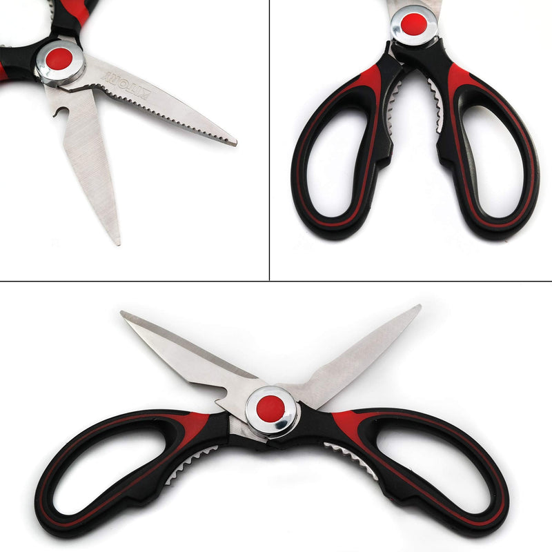 [Australia - AusPower] - KITORY Kitchen Shears Multi-Purpose Kitchen Scissors Ultra Sharp Heavy Duty Sissors with Sheath for Poultry/Chicken/Fish/Meat/Veggies/Office/BBQ Nut cracker Bottle Opener - Red&Black 