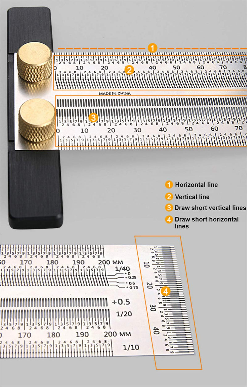 [Australia - AusPower] - Woodworking T Ruler High Precision Gauge Marking Scale Scribe Line Ruler with Holes for Cutting Sawing,Scribing Ruler Woodwork Marking Tools Carpenter Draft Measuring Ruler Square with Stops (300mm) 