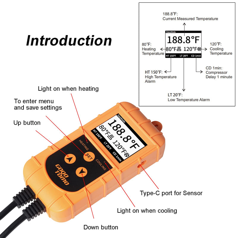 [Australia - AusPower] - GOQOTOMO Smart Temperature Controller Thermostat Heating and Cooling Mode for Homebrew Fermenter Greenhouse Terrarium 100-240VAC NTC Sensor Improved Version 