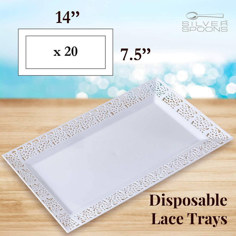 [Australia - AusPower] - Silver Spoons DISPOSABLE LACE TRAYS | for Upscale Wedding and Dining | 6 pc | White | 14” x 7.5” - 