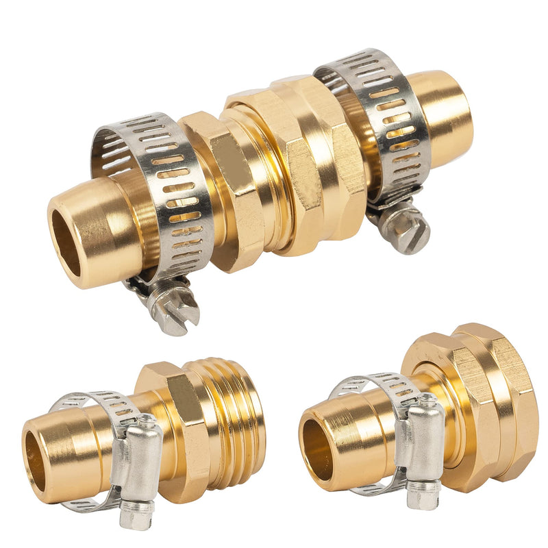 [Australia - AusPower] - Hourleey Garden Hose Repair, Aluminum Mender Hose Connector Fitting with Clamp, Fit 1/2" to 3/4" Male & Female, 3 Sets 