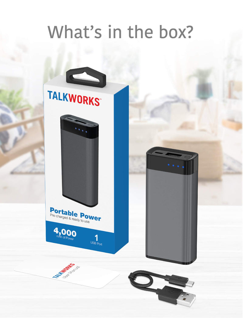 [Australia - AusPower] - TalkWorks Portable Charger Power Bank USB Battery Pack 4000 mAh - External Cell Phone Backup Supply for Apple iPhone 12, 11, XR, XS, X, 8, 7, 6, SE, iPad, Android for Samsung Galaxy - Space Grey 