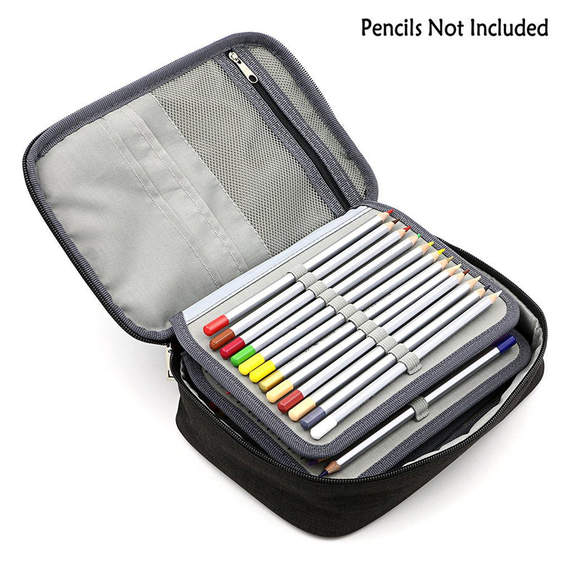 [Australia - AusPower] - BTSKY High Capacity Zipper Pens Pencil Case- Multi-Functional Stationery Pencil Pouch 72 Slots Colored Pencil Case Portable Pencil Bags With 2 Removable Sleeves(Black) Black' 
