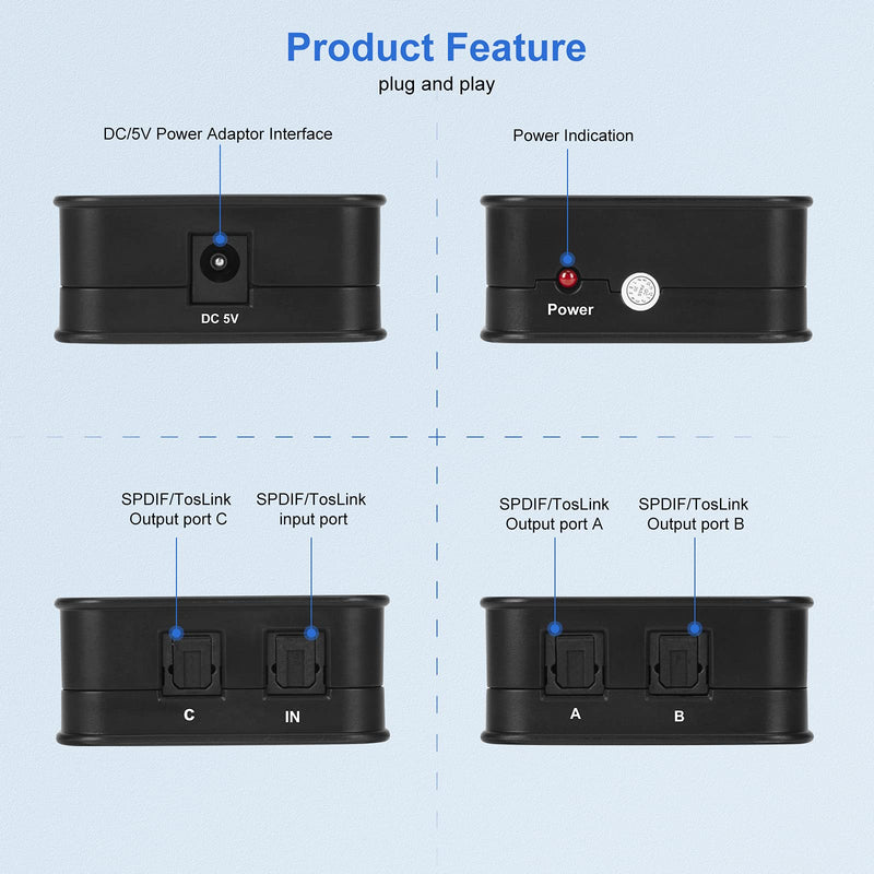 [Australia - AusPower] - (Newest Version) PONYBRO SPDIF/Toslink Digital Audio Splitter 1 Input 3 Output, Optical Fiber Audio 1X3 Splitter, Support Dolby Digital & DTS 5.1 for PS3 Xbox Blue-Ray DVD, HDTV,TV Box 