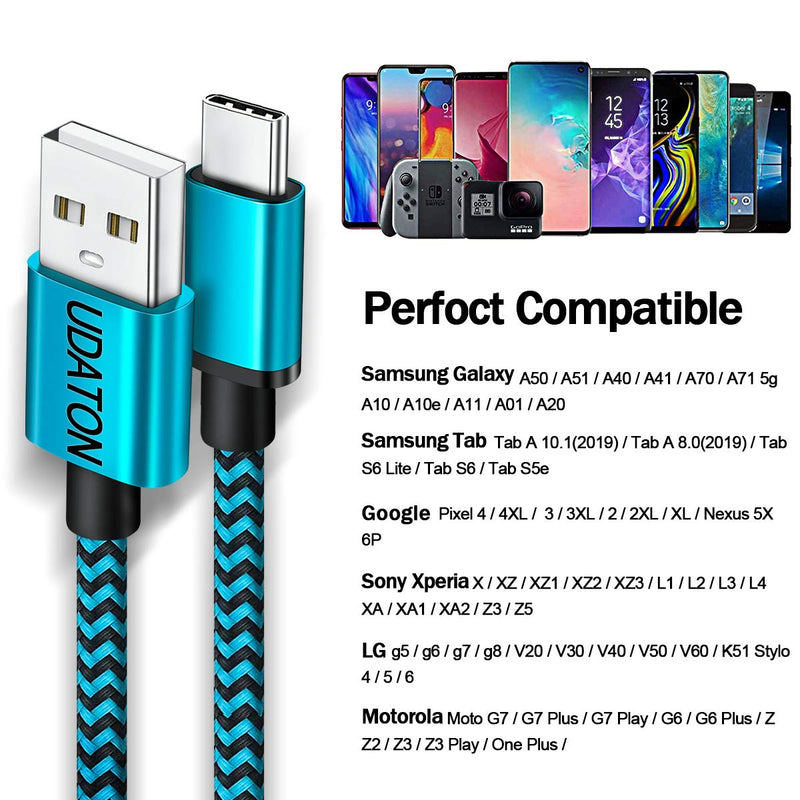 [Australia - AusPower] - USB C Cable 10 FT, USB Type C Cable Fast Charging,Udaton 2 Pack(10ft)Durable Nylon Braided Long USB C Charger Cord, Android Charger Compatible with Samsung Galaxy S22 S21, LG V20,Note 20, Moto G8,Grey Black&Blue 