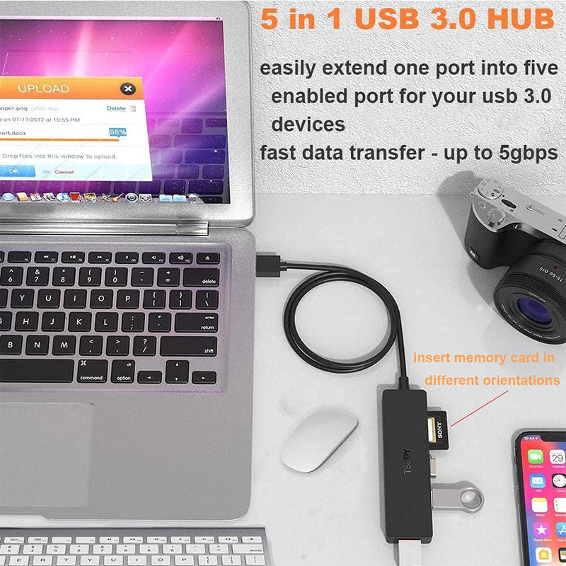 [Australia - AusPower] - TSUPY USB 3.0 Hub Multi USB Data HUB with 4ft/48inch Extended Cable,SD/TF Card Reader & 3 USB 3.0 Ports Compatible for PC, Laptops, Surface Pro, MacBook, Mac Mini, iMac Pro 