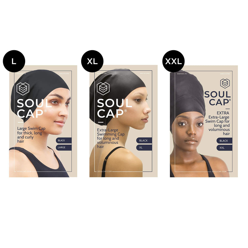 [Australia - AusPower] - SOUL CAP XL – Extra Large Swimming Cap - Designed for Long Hair, Dreadlocks, Weaves, Hair Extensions, Braids, Curls & Afros - Women & Men - Premium Silicone 