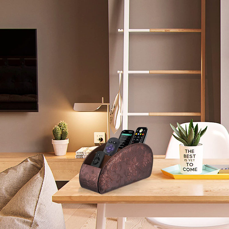 [Australia - AusPower] - SITHON Remote Control Holder with 5 Compartments - PU Leather Remote Caddy Desktop Organizer Store TV, DVD, Blu-Ray, Media Player, Heater Controllers, Antique Small 