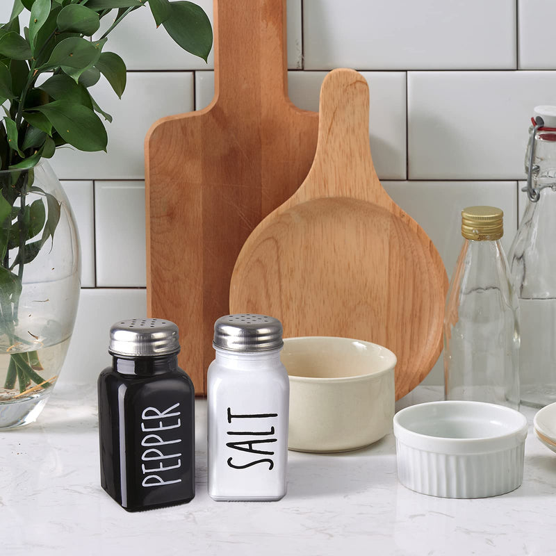 [Australia - AusPower] - Farmhouse Salt and Pepper Shakers Set, Dopeca 2.7oz Glass Salt Shaker with Stainless Steel Lid, Black and White Modern Farmhouse Kitchen Decor, Cute Salt and Pepper Set for Kitchen or Restaurant Black/White 