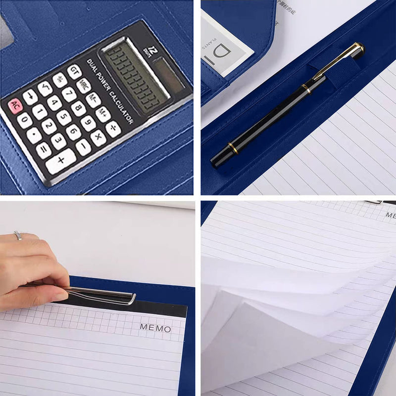 [Australia - AusPower] - JINYUDOME Portfolio with Clipboard and Calculator Business Folding Clipboard Multifunctional Document Organizer for Interview, Conference Presentation, Blue 