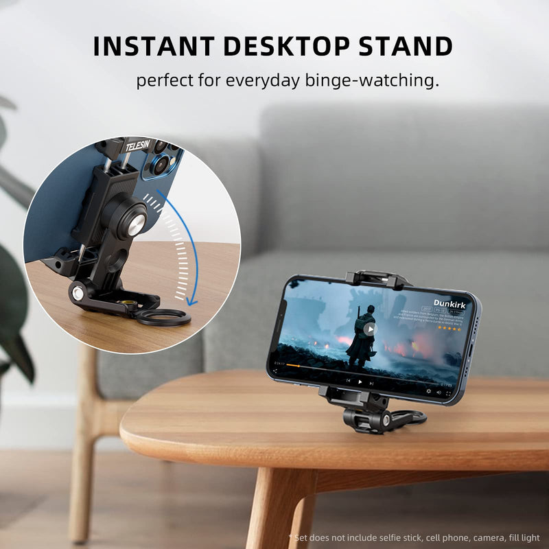 [Australia - AusPower] - TELESIN Phone Tripod Mount Holder Adapter, Adjustable Cell Phone Stand Holder with Cold Shoe, Smartphone Clamp Vertical Horizontal Bracket for iPhone 14 13 12 11 Pro Android Samsung Galaxy Accessories 
