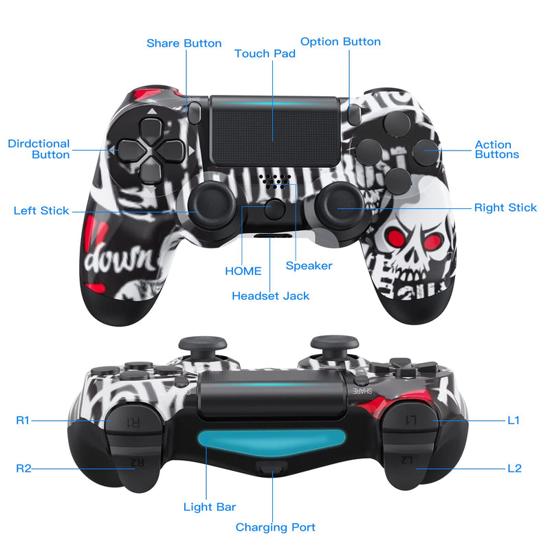 [Australia - AusPower] - Wireless Controller for PS4 Remote, TXTHcpo P4 Gamepad for Playstation 4/Pro/Slim Console Gaming Control with Headset Jack Dual Vibration Speaker Touch Pad Six-axis Motion Control Skull 