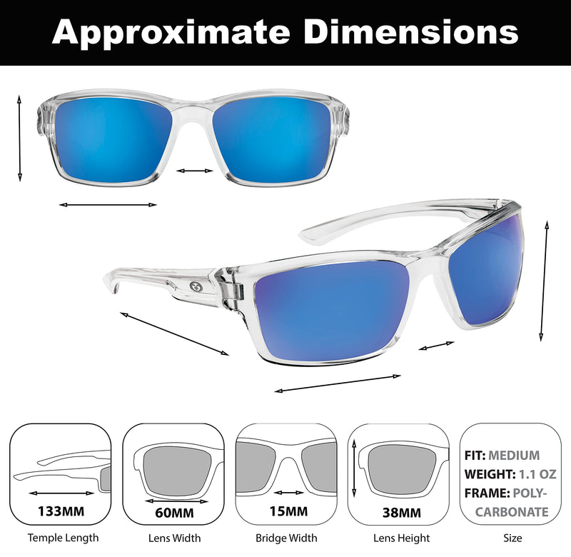[Australia - AusPower] - Flying Fisherman Cove Polarized Sunglasses with AcuTint UV Blocker for Fishing and Outdoor Sports Clear Crystal Frames/Smoke-blue Mirror Lenses 