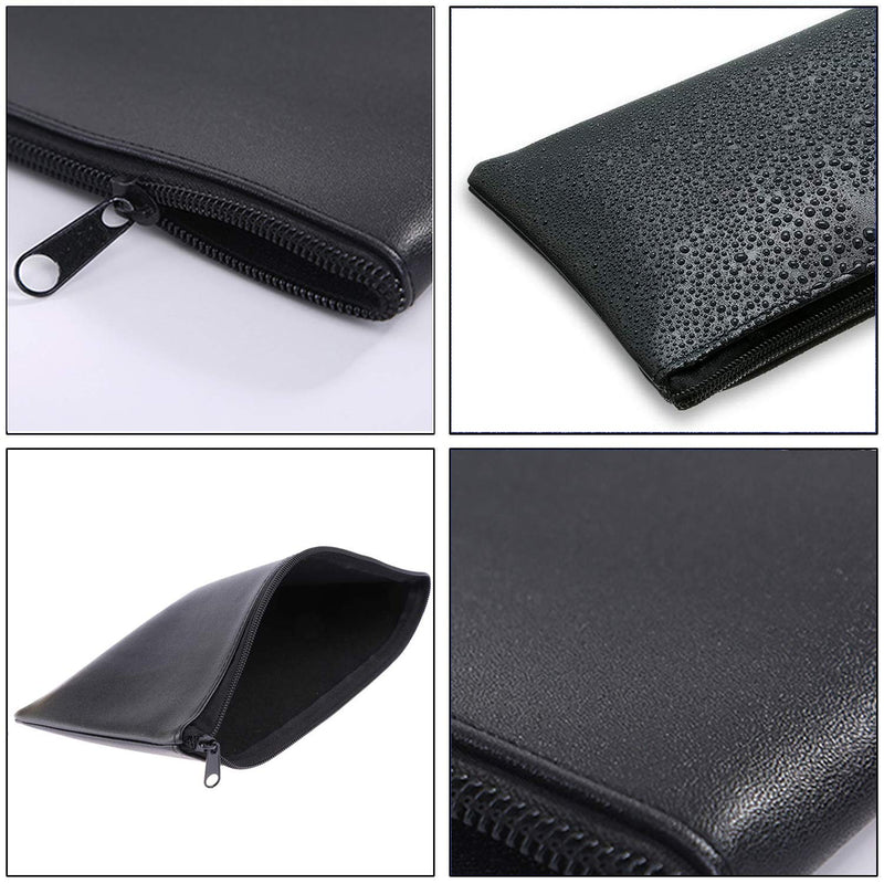 [Australia - AusPower] - Zipper Bank Bags,4 Pack Money Pouch Bank Deposit Bag PU Leather Cash and Coin Pouch Bank envelopes with Zipper (Black) Black 