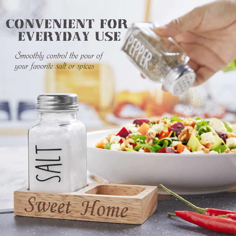 [Australia - AusPower] - Farmhouse Salt and Pepper Shakers with Holder - Dopeca Glass Salt and Pepper Set with Wood Tray for Kitchen Counter or Table - Farmhouse Rustic Kitchen Decor and Gifts - Easy Refilling-2.7 oz Clear 
