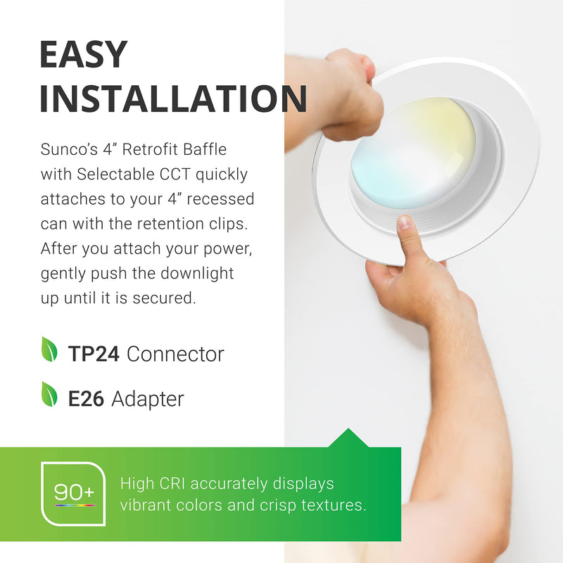 [Australia - AusPower] - Sunco Lighting 4 Inch LED Can Lights Retrofit Recessed Lighting, Selectable 2700K/3000K/3500K/4000K/5000K Dimmable, Baffle Trim, 11W=40W, 660 LM, Replacement Conversion Kit, UL Energy Star 4 Pack 5 Cct in One (27k,3k,35k,4k,5k) 