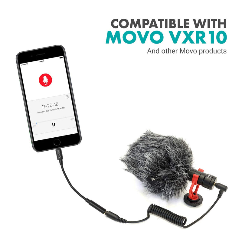 [Australia - AusPower] - Movo IMA-1 Female 3.5mm TRRS Microphone Adapter Cable to Lightning Connector Dongle Compatible with Apple iPhone, iPad Smartphones and Tablets - Optimized for Microphones/Pro Audio 