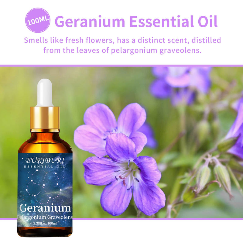 [Australia - AusPower] - 100ML Geranium Essential Oil , 100% Pure Undiluted Aromatherapy Geranium Oil 3.38fl.oz for Soap, Candle Making, Massage, Diffuser, Humidifier 