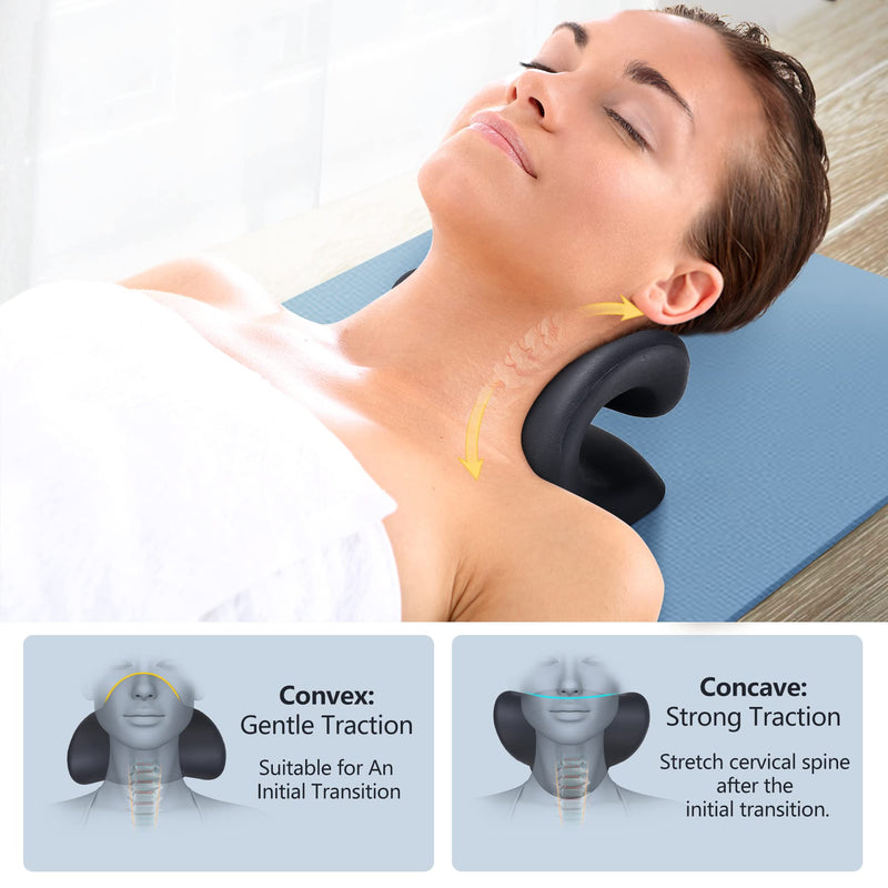 [Australia - AusPower] - Neck Stretcher for Neck Pain Relief, Heated Cervical Traction Device Pillow with Graphene Heating Pad, Neck and Shoulder Relaxer for TMJ Pain Relief and Cervical Spine Alignment(Black) Black 