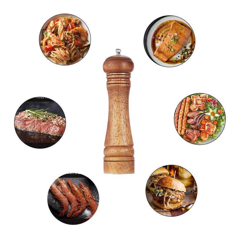[Australia - AusPower] - Wood Pepper Grinder Pepper Mill,Adjustable Coarseness Wooden Peppermill, Ceramic Grinding Mechanism Salt Mill Refillable - 8inch (1 Pack) 