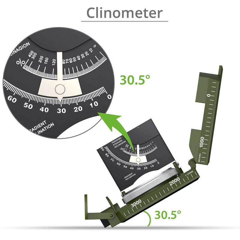 [Australia - AusPower] - Proster IP65 Hiking Compass with Sighting Clinometer Professional Military Compass Metal Camping Compass Waterproof with Carry Bag for Camping Hunting Hiking Geology Activities ArmyGreen Compass 