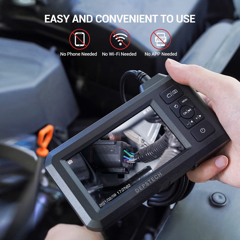 [Australia - AusPower] - DEPSTECH Industrial Endoscope, 5.5mm 1080P HD Digital Borescope Inspection Camera 4.3 Inch LCD Screen IP67 Waterproof Snake Camera with 6 LED Lights, 16.5FT Semi-Rigid Cable,32GB Card and Helpful Tool Black 